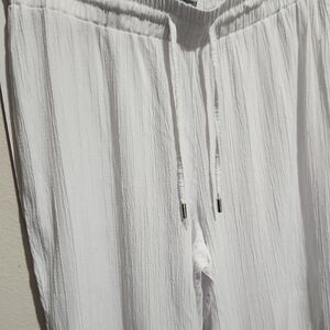 White Wide Leg Pants with Crinkle Texture
